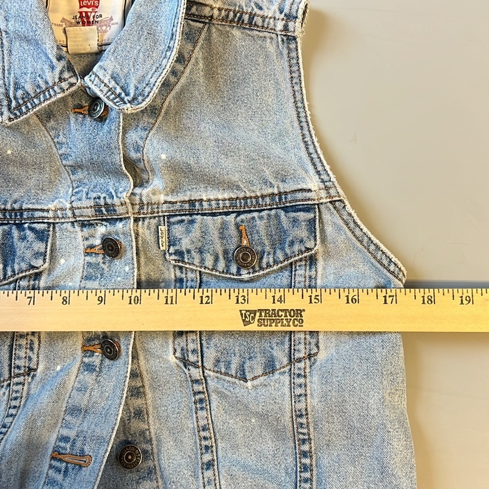 VTG Levi's Women Girl Rare Denim Blue Tab Jean Button Down Trucker Jacket Vest M - Picture 5 of 7